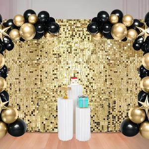 48 Pcs Light Gold Shimmer Wall Backdrop Panels for Birthday Decorations, 8x6 FT Dynamic Square Sequin Backdrop for Engagement Wedding Disco Prom Baby Shower Graduation Party Decor Supplies (Light Gold)