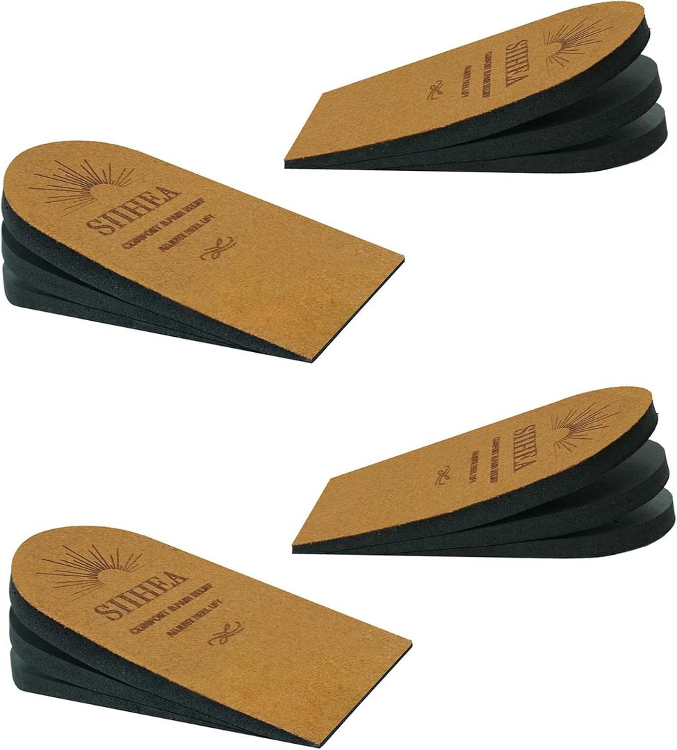 Adjustable Heel Lifts for Shoes, 1/4'' Height Increase Insoles for Achilles Tendonitis, Heel Pain, Leg Length Discrepancy, Plantar Fasciitis, Shoe Lifts Men, Women (Brown, Small (2 Pairs))