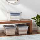 Amazon Basics Plastic Storage Containers with Secure Latching Lids, Stackable Organization Bins, Clear/Grey, 32 Quart, Set of 6