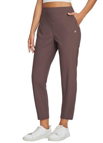 baleaf Womens Golf Pants Stretch with Zipper Pockets Petite Ankle Travel Dress Work Business Casual Slacks Dark Brown M