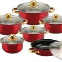 Kitchware Pots Set Colorful Non Stick Gold Plated Handle Cookware Set Pots Stainless Steel Soup Pot, Red