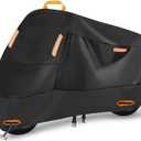 300D Heavy Duty Motorcycle Cover, SECELES All Season Durable Waterproof Outdoor Protection Scooter Cover 4 Reflective Tape Lock-Holes fits up to 86" Yamaha Honda Suzuki (XXL: 86" x 37" x 50") (Black)