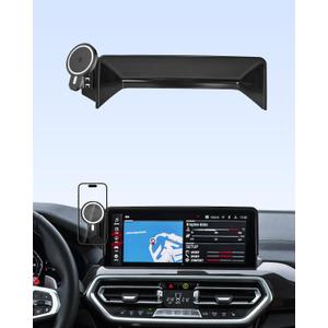 PZK Car Phone Holder for BMW X3 2022-2024/ BMW X4 2022-2024 2025 Accessories 12.3-Inch Screen Fixed Clip Magnetic 15W Fast Wireless Charger Phone Mount With Sunglasses Storage Box (Not Fit 10.25-Inch)