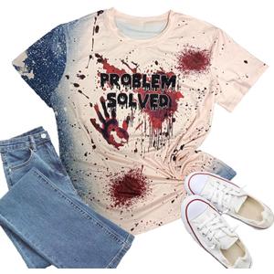 Halloween Shirts for Women Problem Solved T-Shirt Halloween Letter Print Tee Tops (Small)