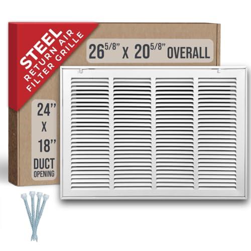 Fits 24x18 Duct Opening | Steel Return Air Filter Grille by Handua [Removable Door] for 1-inch Filters | Vent Cover Grill | White | HVAC Cold Air Intake Grille | Out Dim: 26 5/8"W X 20 5/8"H