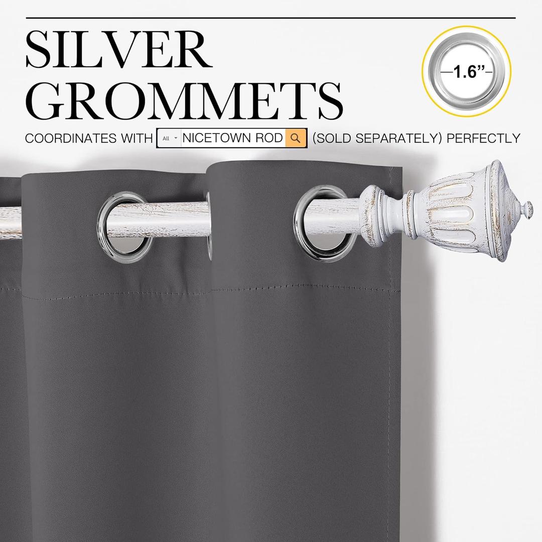 NICETOWN Grey Blackout Curtain 68 inch Long, 55 inches Width, 1 Panel, Thermal Insulated Window Treatment with Grommet Room Darkening Thermal Insulated Panel for Bedroom/Living Room