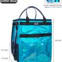 Reusable Grocery Bag On Wheels, Shopping Trolley, Rolling Tote with 8 Pockets and Zipper Cover, Foldable, Heavy Duty Handles, Carries Up to 46 LBS (Medium, Glitter Blue)