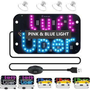 LED Light Sign for Car, Taxi Windshield Light Sign, USB Car LED Display with Suction Cups, Taxi Indicator Lights, USB Plug, Dual-Color Conversion, Improve Night Visibility (TypeA-Pink+Blue)