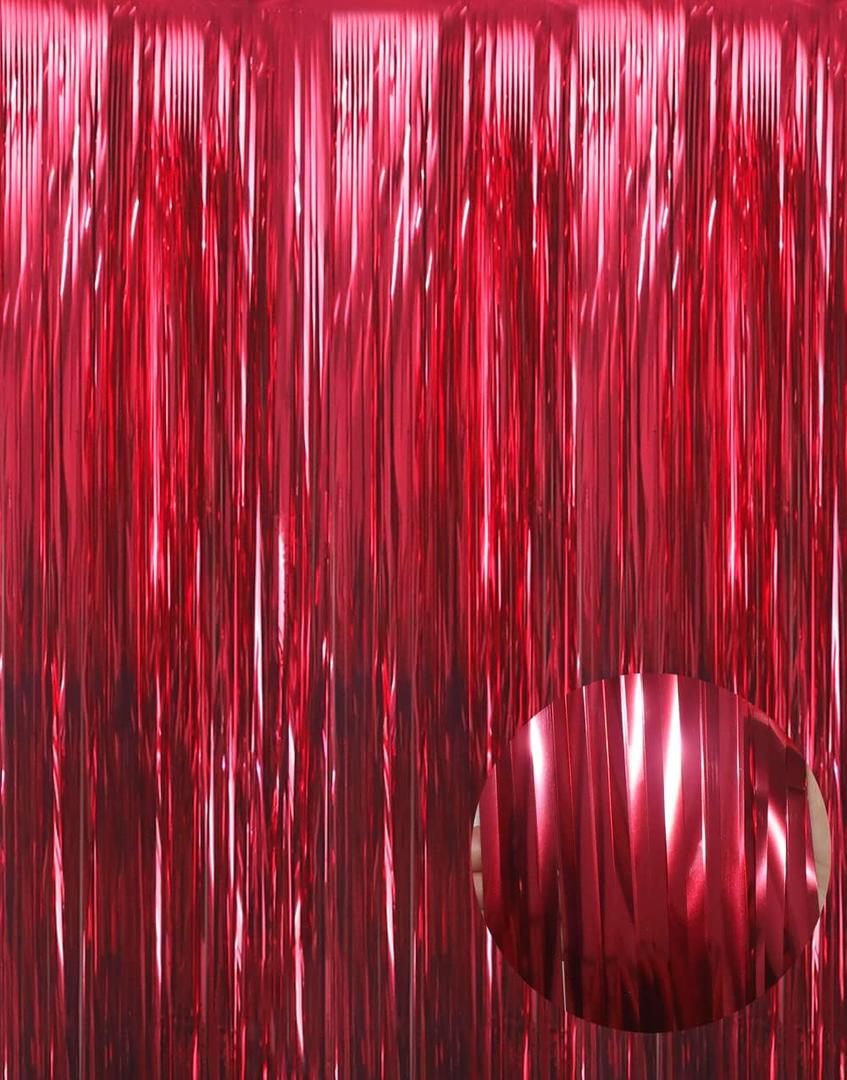 GOER 3.2 ft x 9.8 ft Metallic Tinsel Foil Fringe Curtains Party Photo Backdrop Party Streamers for Birthday, Graduation, New Year Eve Decorations Wedding Decor (4 Pcs, Burgundy)