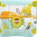 2 Layers Hamster Cage with Tubes Mouse Cage with Accessories Water Bottle Food Dish Transparent Hamster Habitat with Exercise Wheel for Hamster Guinea Pig Gerbil (10.9" x 8.1" x 9.8" Blue)