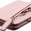 Toughergun Womens Small Slim Leather Wallet with RFID Protection, Compact Bifold Mini Purse with Clear ID Window (Light Pink)