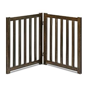 LZRS Solid Hardwood Freestanding Pet Gate, Wooden Dog Gates for Doorways, Nature Wood Dog Gates for The House, Dog Gate for Stairs, Freestanding Indoor Gate Safety Fence, Walnut, 24" Height-2 Panels ( 40"W x 24"H)