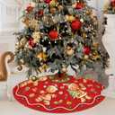 Christmas Tree Skirt 48 Inch Xmas Winter Tree Skirt Christmas Tree Skirt Collar Gingerbread Man Xmas Decorative Tree Mat Rustic Christmas Decorations for Home Office Winter Holiday Party Decor