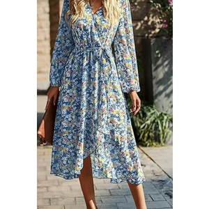 PRETTYGARDEN Women's Floral Maxi Dress 2026 Fall Long Sleeve V Neck A Line Long Flowy Spring Party Boho Dresses, Size S