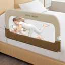 Bed Guard Rail for Toddlers - 32" Adjustable Heights & Folding up Portable Bed Railing for Baby - Toddler Bed Rails Guard for Crib, Twin, Bunk,Full Size, Queen & King Bed (Beige With Khaki)
