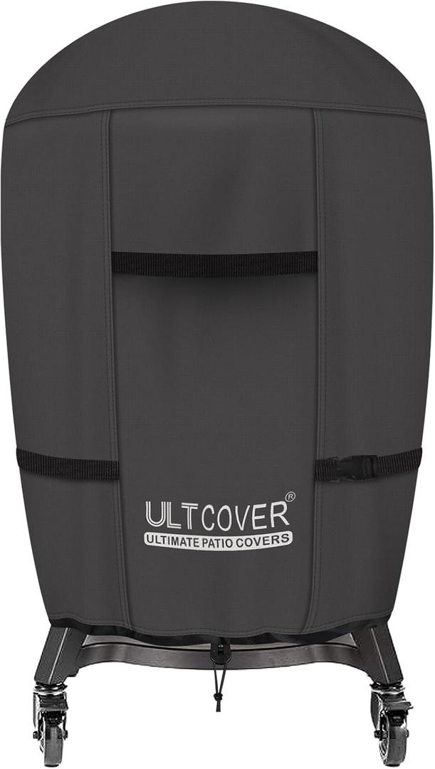 ULTCOVER Outdoor Waterproof Charcoal Kamado Joe Grill Cover for 18 inch Big Green Egg Char-Griller Char-Broil and Other Round Smokers Size Up to 30 Dia x 45 H, Black