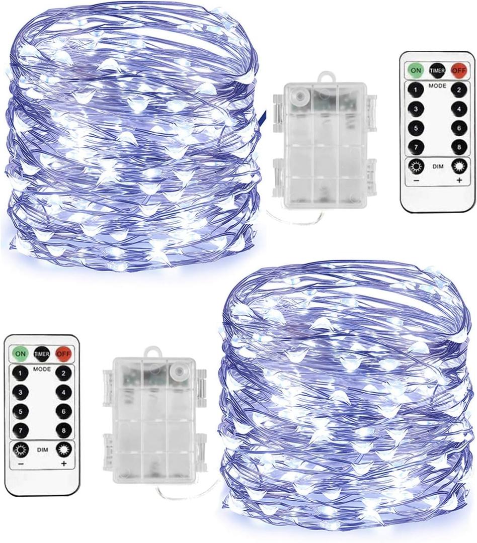 Homemory 2 Pack 20 Ft 60 LED Multicolor Fairy Lights Battery Operated Christmas Lights with Remote, Waterproof 8 Modes Firefly Twinkle String Lights for Party Bedroom Wedding Decorations