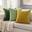 decorUhome Chenille Sage Green Summer Throw Pillow Covers 20x20 Inch Set of 2, Decorative Soft Couch Pillow Covers Solid Dyed Accent Farmhouse Neutral Square Pillow Cases for Sofa