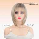 Layered Ombre Light Blonde Wigs for White Women with Bangs, Synthetic Straight Short Haircuts Wig Natural Looking Lightweight Glueless Blonde Bob Wig for Thinning Hair Lady Daily Wear