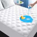 MEELUS Padded Queen Mattress Protector, Breathable Waterproof Mattress Pad Cover Fitted Deep Pocket 8"-21", Soft Noiseless Mattress Cover Washable Cooling for Home Hotel Bedroom, White