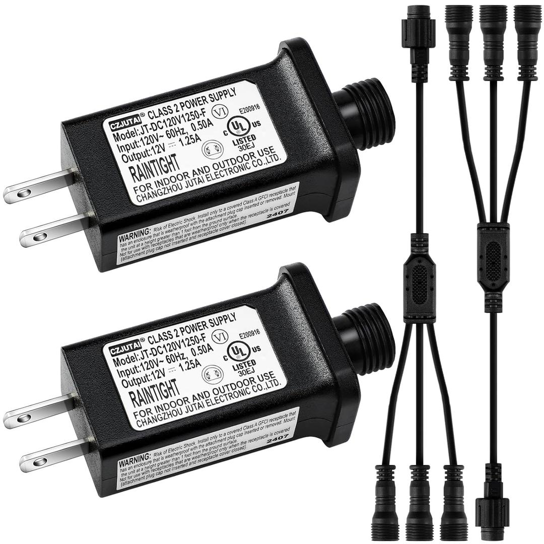 Kingdder 4 Pcs 12V Class 2 Power Supply Yard Inflatable Adapter Replacement with Y Shape 1 Male Divided 3 Female Spillter Connector Low Voltage for Christmas Inflatable LED Lights (15, Watts)