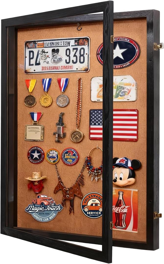 Shadow Box 30x40, Super Large Shadow Box Frame with Hinged Door Lock, Jersey Shadow Box Display Case with 98% Uv Protection Acrylic for Baseball Hockey Sport Shirt and Military Jacket Uniform-Black