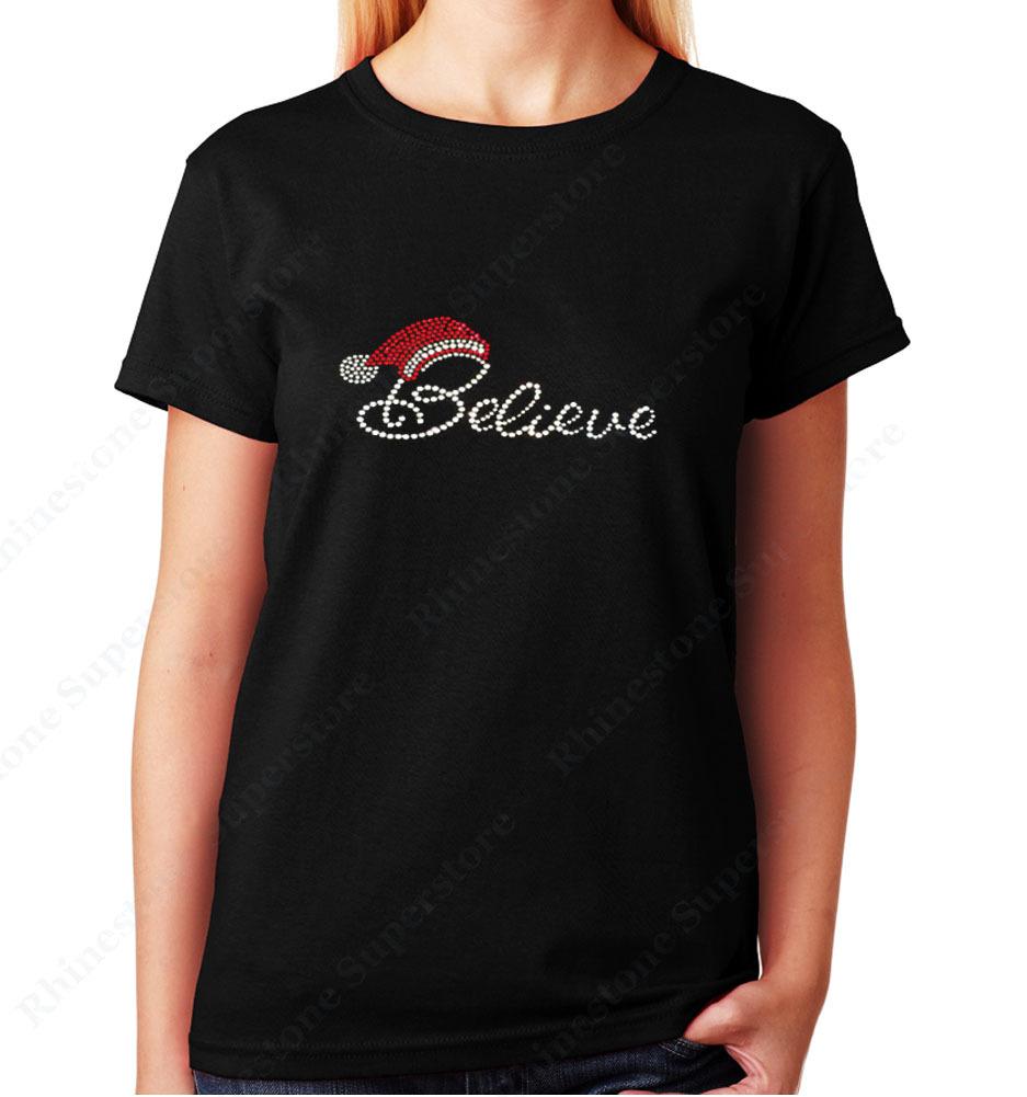 Shiny Believe Merry Christmas Santa Claus Red Hat TShirt, Size: 2XL