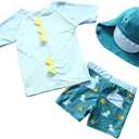 Baby Toddler Boys Two Pieces Swimsuit Set Swimwear Dinosaur Bathing Suit Rash Guards with Hat UPF 50+
