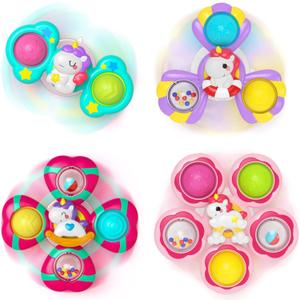 Usrela 4Pcs Suction Cup Rotating Toys for 1 Year Old Boy Girl, Bath Toys for Baby 12 18 Months, 1 2 Year Old Boy Birthday Gift, Sensory Toy for Toddler 1-3