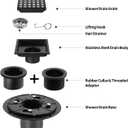 Shower Drain, Matte Black 4 inch Square Shower Floor Drain with Flange, Removeable Grid Panel SUS 304 Stainless Steel Square Shower Drain