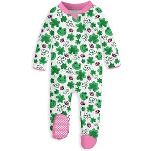 UNIFACO Baby Girls Boys Footed Pajamas One-Piece Sleeper Snug Fit Sleep and Play Zip Front Footie Romper 0-12 Month (A-a-a-lucky Clover)