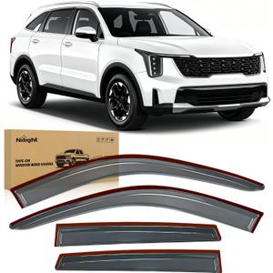 Nilight Tape-On Rain Guards for Kia Sorento 2021-2026, Dark Smoke Tinted Out-Channel Window Visors, Vent Deflectors for Fresh Air, Rain & Wind Protection, 4PCS