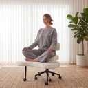 DUMOS Ergonomic ADHD Cross Legged Office Desk Chair with Adjustable Backrest, Height Adjustable Meditation Chair with 360 Swivel Footstool, Teddy Fabric Yoga Stool for Home Office, White