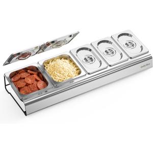 onlyfire Pizza Topping Station, Stainless Steel Removable Ingredient Seasoning Containers, Condiment Serving Container Pizza Oven Accessories for Grill Table Cart, Kitchen and Outdoor Pizza Oven