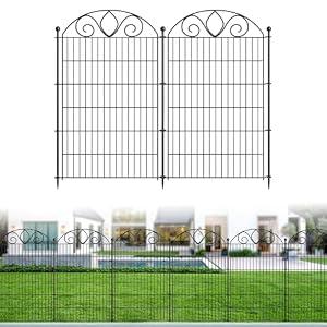 5 Panels No Dig Tall Garden Fence Panel – 44" H X 11.8' L Rustproof Metal Dog Fence Outdoor for Yard, Decorative Animal Barrier Fence for Pet, Garden Border, Patio, Flower Beds| Temporary Fencing