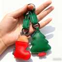 Leather Christmas Keychain, Handmade Genuine Leather Gift Key Chain for Men Women, Christmas Ornament Car Keyrings (Christmas Deer & Shoes)