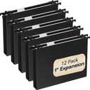 Plastic Hanging File Folders Letter Size,12 Pack Reinforced 1" Expanding Heavy Duty Hanging Organizer Files,Black Hang Folders with Tabs,Durable Filing Cabinet Folders for Office School Home