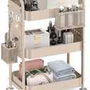 ALVOROG 3 Tier Rolling Cart with DIY Pegboards Metal Utility Cart with Wheels Handles Baskets Hooks, Craft Cart for Office Kitchen Bathroom(Khaki)