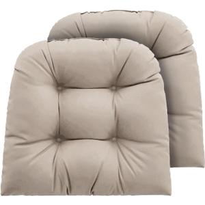Outdoor Chair Cushions Set of 2, 19x19x4 Inch Seat Pads with Ties for Patio Wicker Chairs Garden Dining Chair, Indoor Outside Use, Fade-Resistant & Waterproof, Taupe