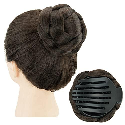 IMISSU Braided Chignon Hair Donut Hairpieces Dancer Scrunchie Claw Hair Bun Updo Wig (Chocolate Brown)
