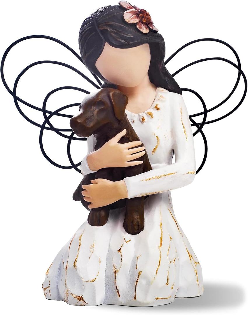 Angel Figurine with Dog, Pet Memorial Gifts for Loss of Dog(Brown) | Hand-Painted Resin Pet Sympathy Gift, Meaningful Remembrance Keepsake for Loss of Dog, Memorial Decor for Dog Lovers