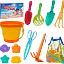 Beach Toy Set for Kids Sand Toys Summer Outdoor Play with Mesh Bag-Includes Collapsible Bucket, Mesh Shovel, Sand Shovel,Scissors Pliers,Rake Mold Kit
