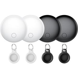 Air Tracker Tags 4-Pack, Item Finders Work for Apple Find My APP(iOS Only) Tracker Tags for Keys, Luggage, Backpack etc,Replaceable Battery Last 1 Year, IP67 Waterproof Round Tag with Holder Keychain