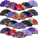 20 Pcs Rave Fans Bulk Large Folding Hand Fans with Plastic Ribs for Men Women, Chinese Japanese Rainbow Handheld with Fabric Case for Drag Queen Dance Club Music Festival Party(Innovative)