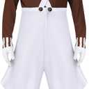 Mens Candy Chocolate Factory Worker Costume Shirt Jumpsuit Outfit with Gloves Leggings Adult Halloween Cosplay Props (Medium)