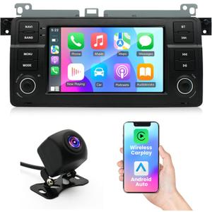 Android 14 Car Stereo Radio for BMW E46 1998-2005 4+64G Radio with Wireless CarPlay/Android Auto, 7" IPS HD Touch Screen Radio with WiFi/GPS/Bluetooth/Mirror Link/FM/USB/SWC/Backup Camera