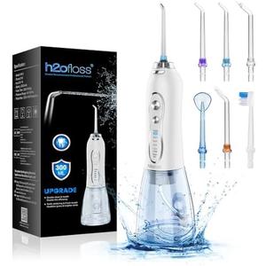 H2ofloss Water Dental Flosser Portable Dental Oral Irrigator, Rechargeable IPX7 Waterproof Teeth Cleaner for Home and Travel -300ml Detachable Reservoir (HF-6)