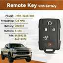 433MHZ Remote Key Fob Replacement for Chevy Silverado GMC Sierra 1500 2500 3500 2019 2020 2021 2022 2023 Keyless Entry Remote M3N-32337200 84209236 Tailgate Button