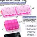 Foldable Weekly Pill Organizer 2 Times a Day with 2 Extra Compartments - Etched Labels - Portable 7 Day AM PM Medicine Box, Week Daily Travel Pill Case Holder for Meds, Vitamin, Supplement -Clear Pink