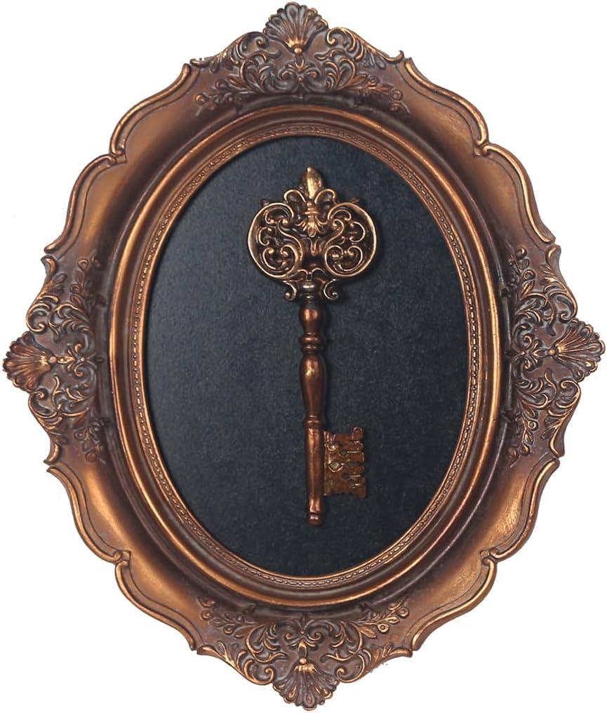 S-MANTIS Vintage Wall Sculpture, Antique Pediment, Hallway Wall Art, Hand Painted Wall Decoration With Embossed Intricate Key Design, Oval Aesthetic Room Dcor, Gallery, Unique Gift, Antique Gold-Key 